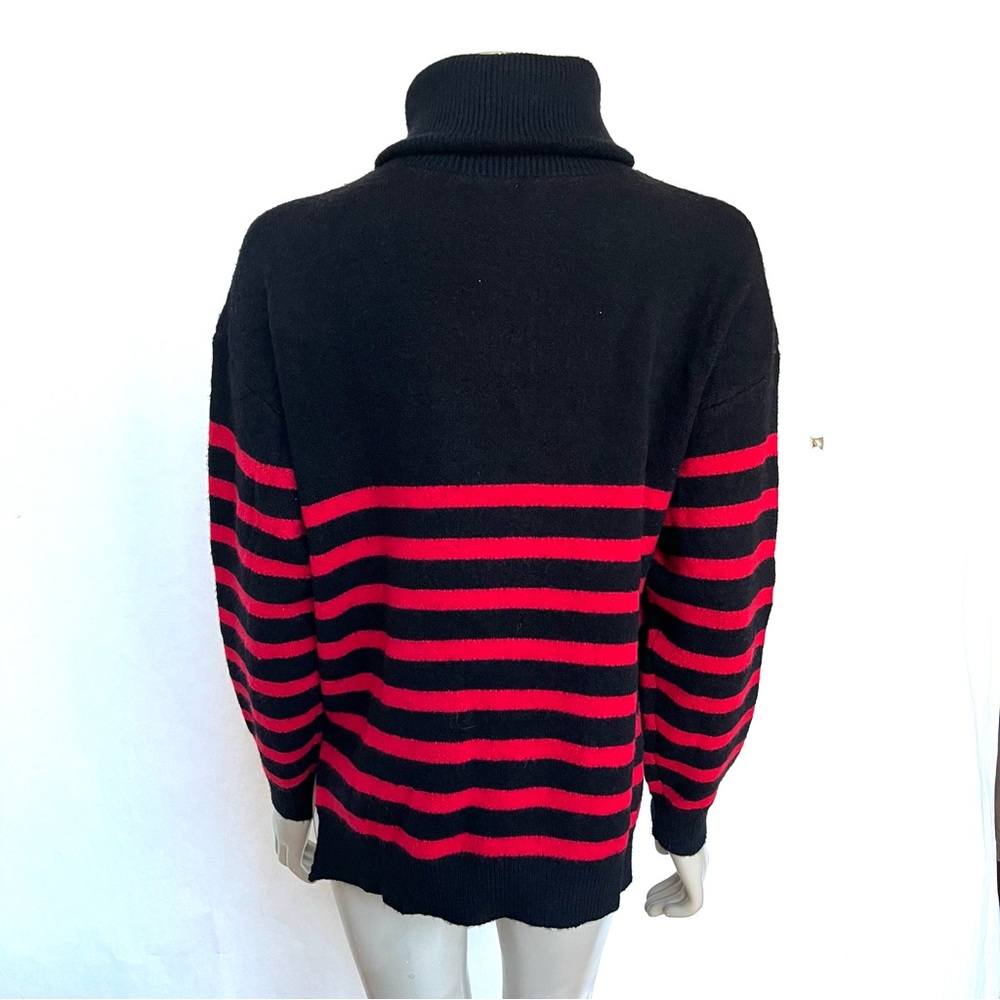 Women’s Loose High Neck Striped Drop Shoulder Knit Turtleneck Sweater - Picture 4 of 12